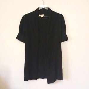 A Giannetti Long Line Short Sleeve Cashmere Cardigan Sweater, Black, Size M